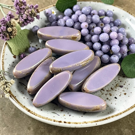 Czech Glass Beads - 16x6mm Table Cut Spindle, Lavender Picasso (Spndl-Lsm) * 8 Beads