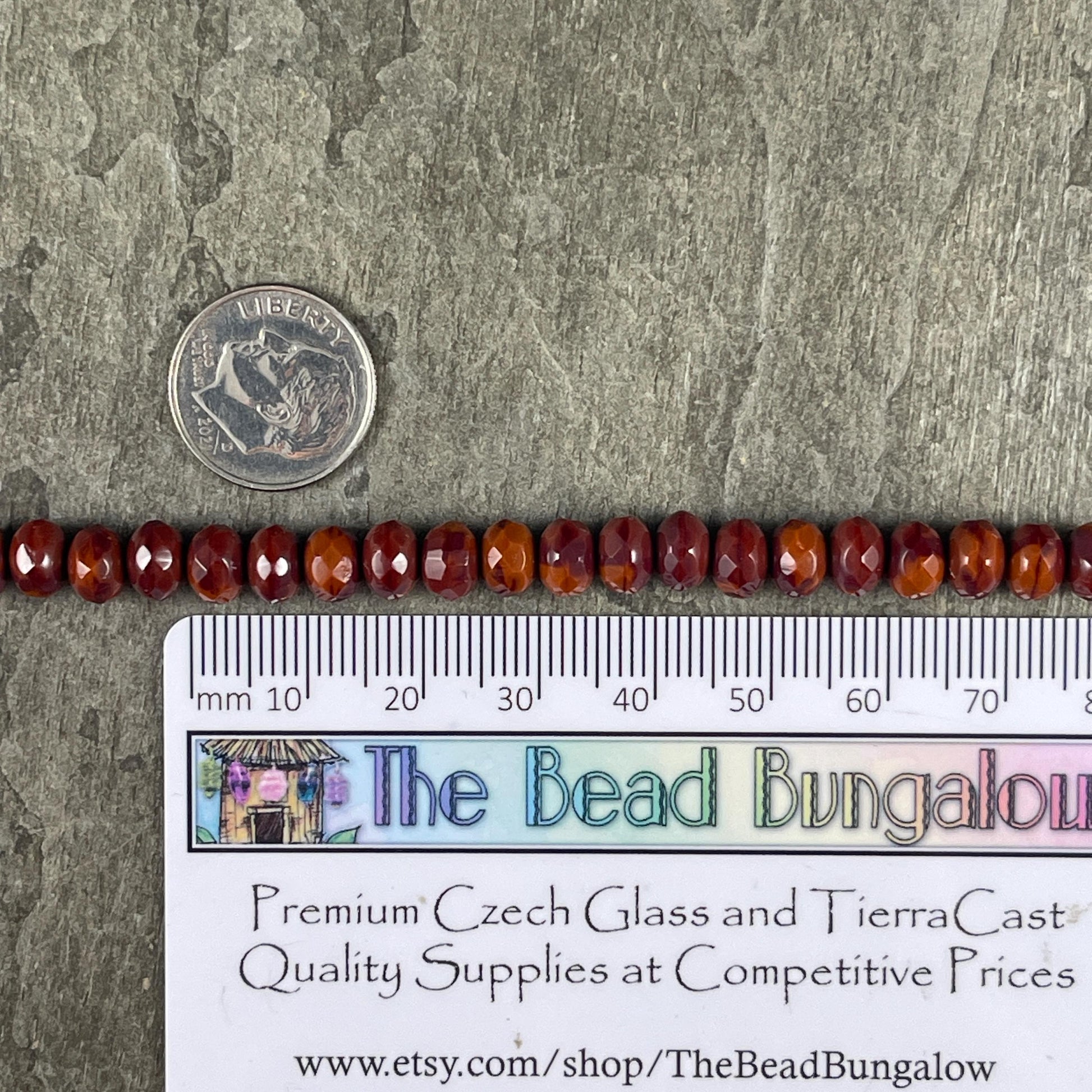 Czech Glass Beads - 7x5mm Faceted Rondelles, Brick Red and Burnt Orange (R7/OB-xRO) * Qty. 21