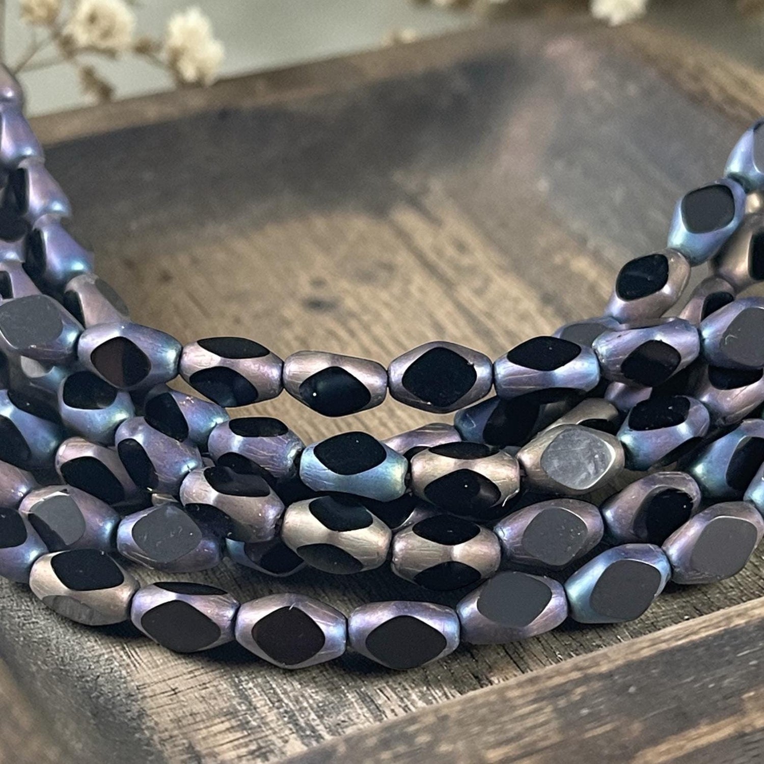 Czech Glass Beads - 8.25x5mm Diamond Cut Oval, Black Tuxedo (FOV-Black) * 25 Beads