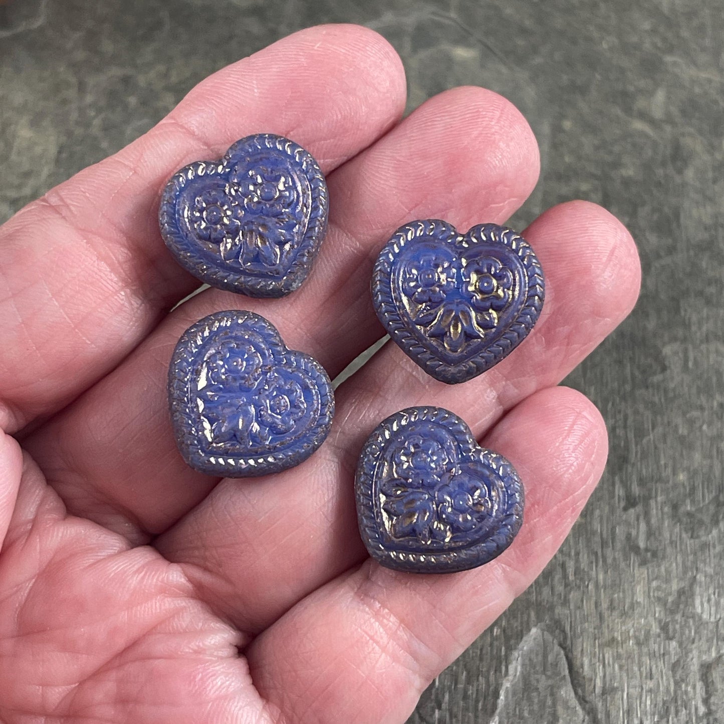 Czech Glass Beads - 18mm Heart Bead, Lavender with Bronze Wash (FH-15) * 4 Beads