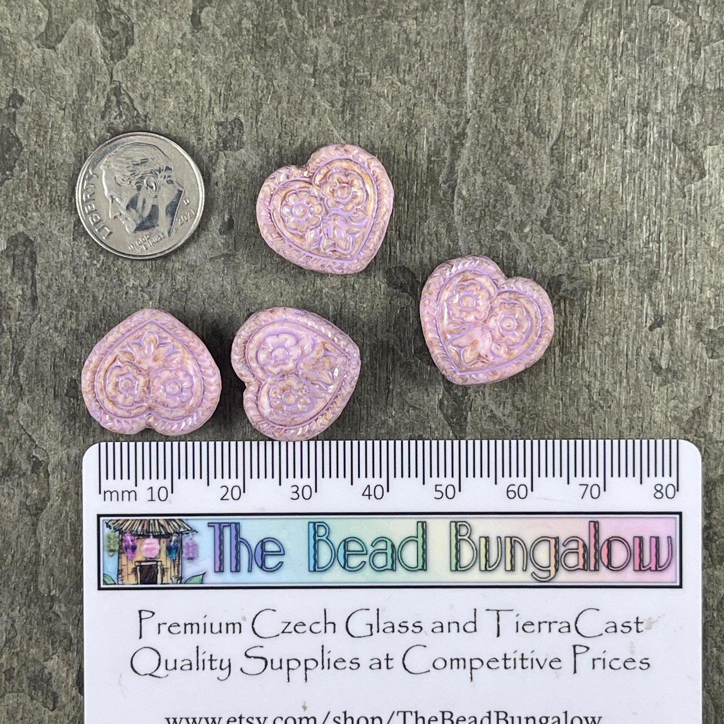 Czech Glass Beads - 18mm Heart Bead, Alabaster with Lavender Picasso (FH-23) * 4 Beads