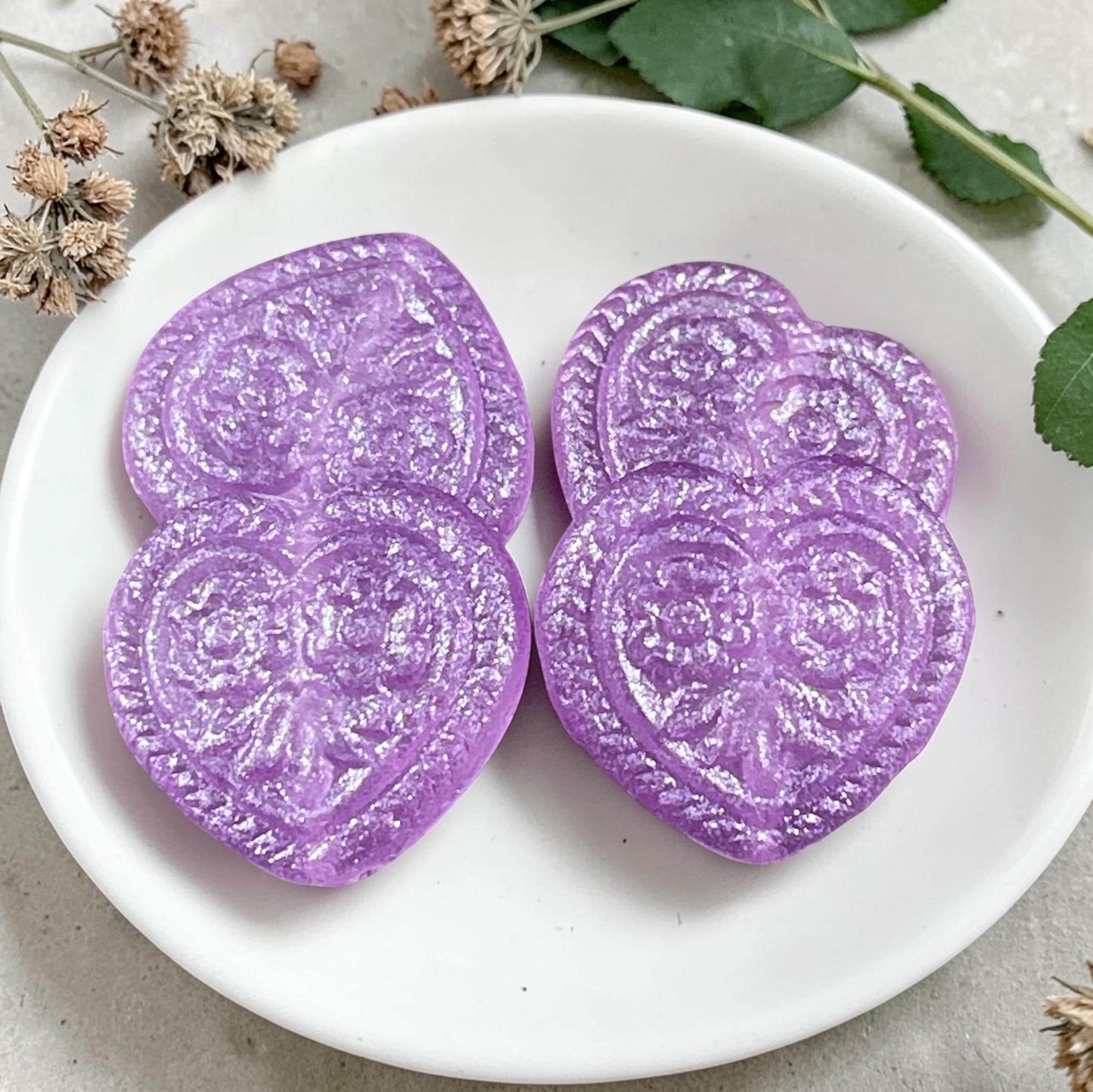 Czech Glass Beads - 18mm Heart Bead, Lilac with AB (FH-20) * 6 Beads