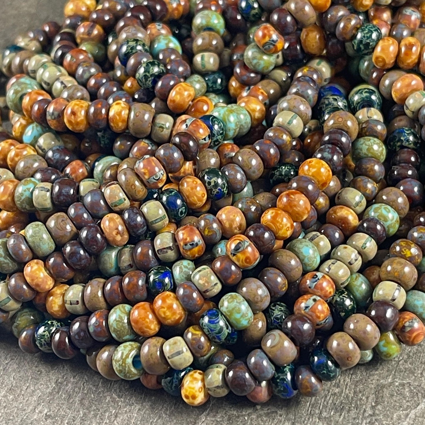 Aged Picasso Seed Beads - 2/0-3/0 Czech Glass, Rustic Earthtone Bead Mix (2/0-Caribbean) * 20" Strand