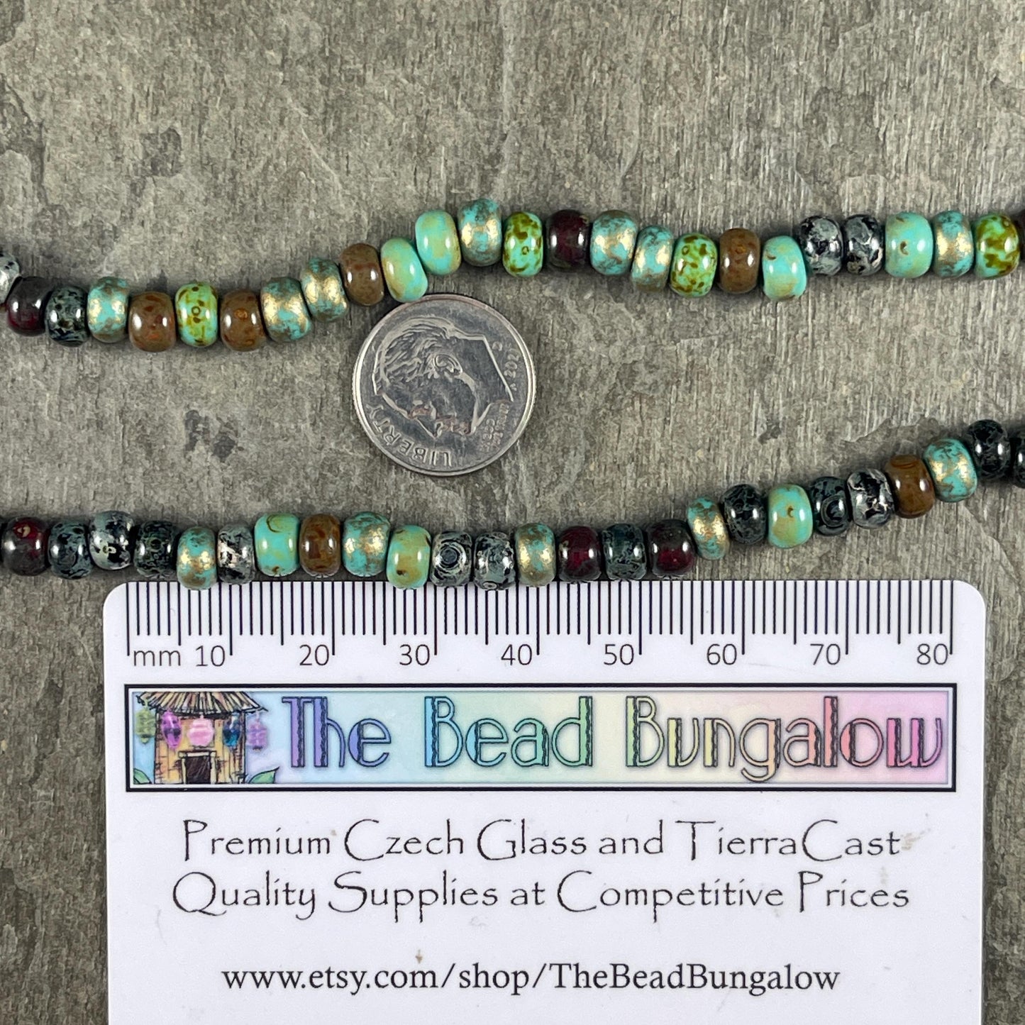Aged Picasso Seed Beads - 2/0 Czech Glass, Turquoise and Black Metallic Picasso Mix (2/0-Jeweled Wasp) * 20" Strand