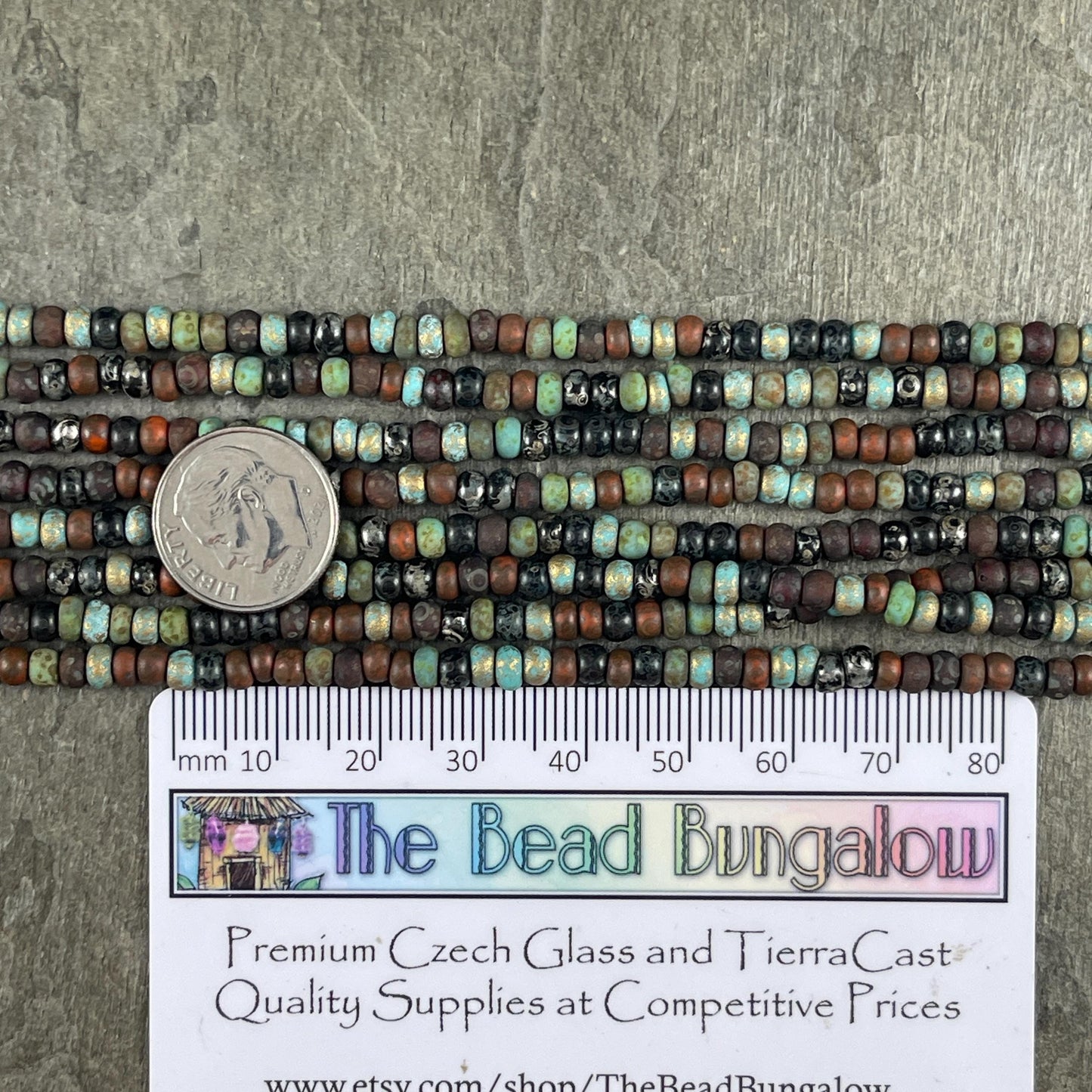 Aged Picasso Beads - 4mm Czech Glass Turquoise and Black Metallic Turquoise Mix (6/0-JeweledMATTE) * 20" strand