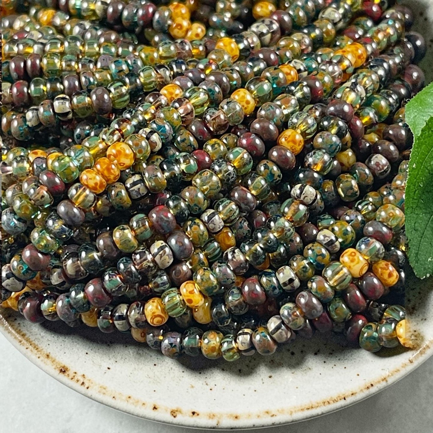 Aged Picasso Beads - 4mm Czech Glass Earth-tone Picasso Beads (6/0-BearStriped) * 20" strand