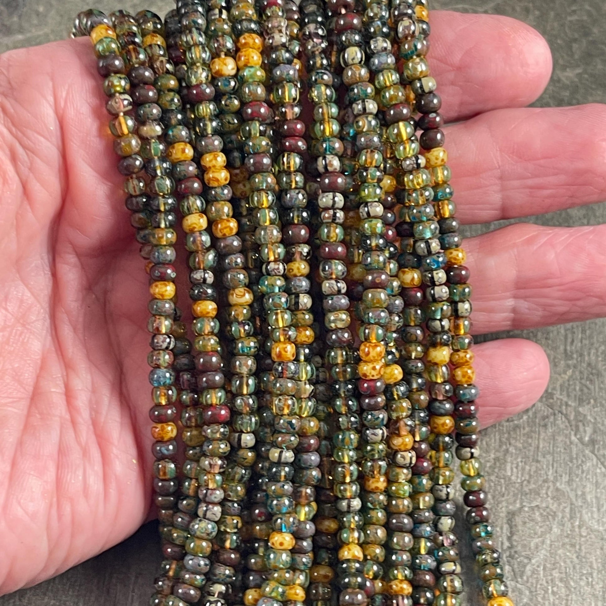 Aged Picasso Beads - 4mm Czech Glass Earth-tone Picasso Beads (6/0-BearStriped) * 20" strand