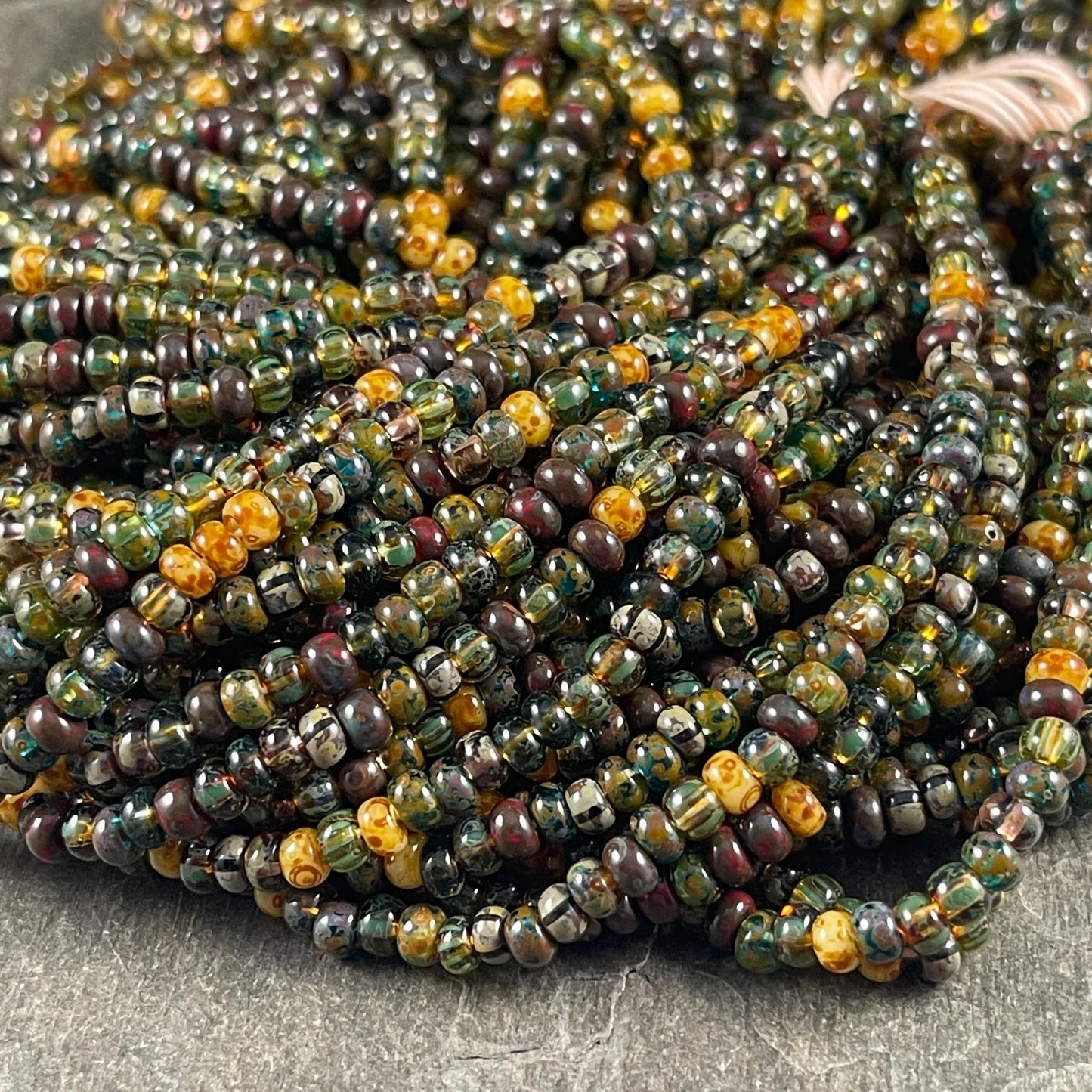 Aged Picasso Beads - 4mm Czech Glass Earth-tone Picasso Beads (6/0-BearStriped) * 20" strand