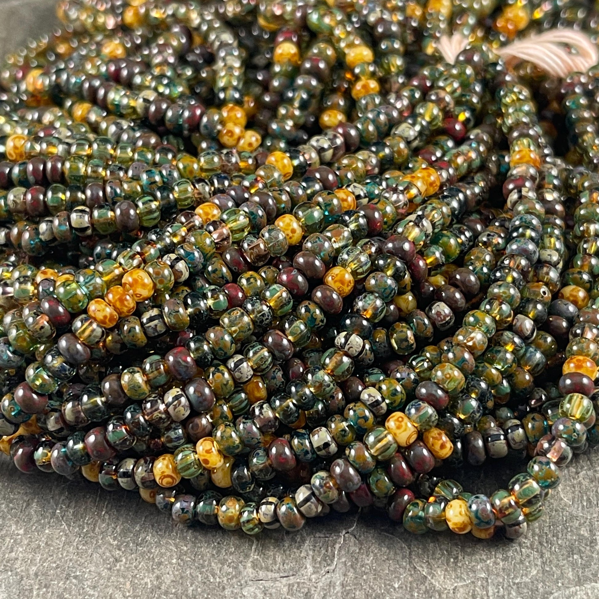 Aged Picasso Beads - 4mm Czech Glass Earth-tone Picasso Beads (6/0-BearStriped) * 20" strand