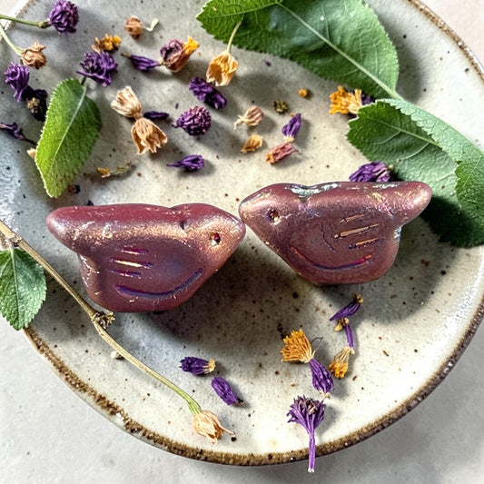 Czech Glass Beads - 11x22mm Chunky Bird, Dark Plum with Iridescent Wash (N-0563) * 3 Beads