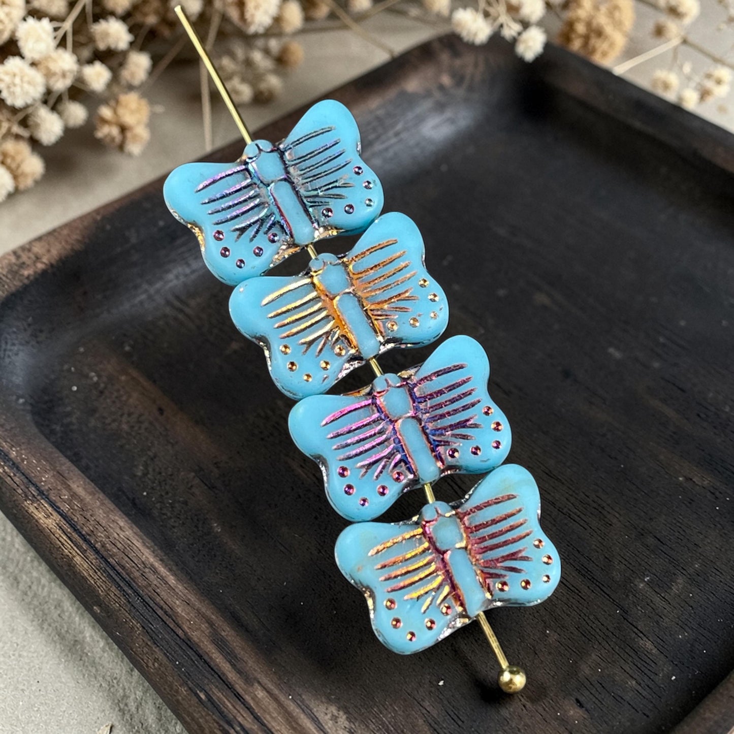 Czech Glass - 16x11mm Butterfly Shape Bead - Sky Blue with Sliperit Finish (FLY/N-0393) * 6 Beads