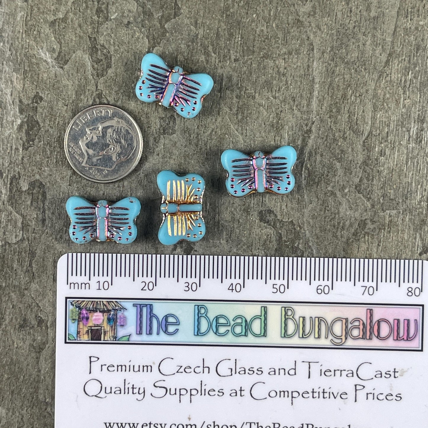 Czech Glass - 16x11mm Butterfly Shape Bead - Sky Blue with Sliperit Finish (FLY/N-0393) * 6 Beads