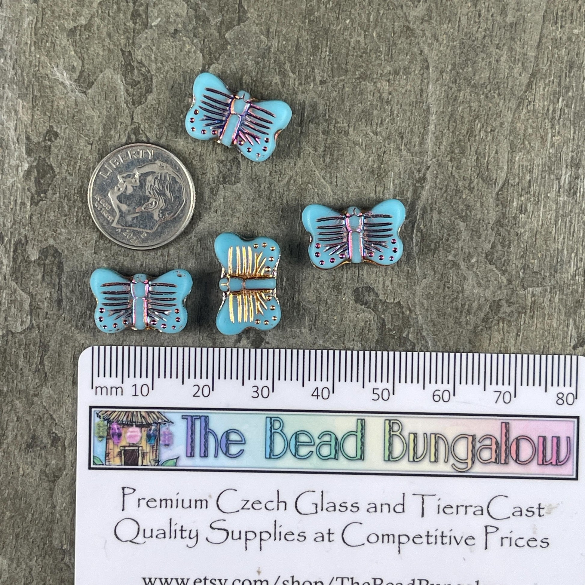 Czech Glass - 16x11mm Butterfly Shape Bead - Sky Blue with Sliperit Finish (FLY/N-0393) * 6 Beads
