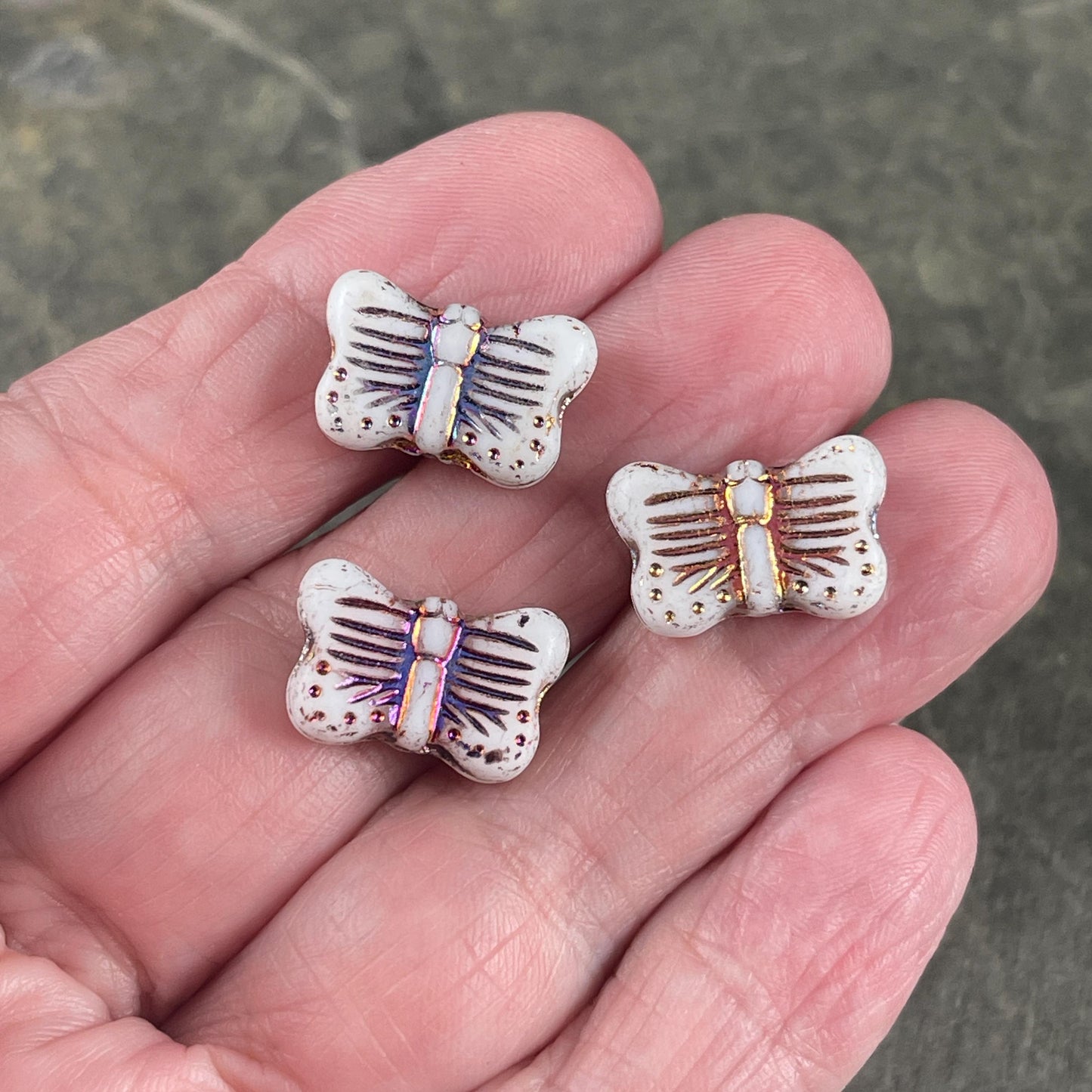 Czech Glass - 16x11mm Butterfly Shape Bead - White with Sliperit Finish (FLY/N-1914) * 6 Beads