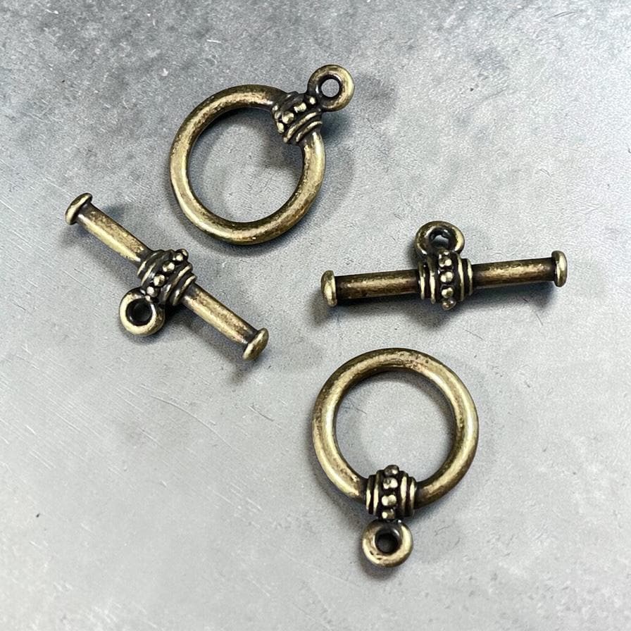 TierraCast - Large Beaded Antiqued Brass Toggle Clasp (PF/943-57) * Qty. 2