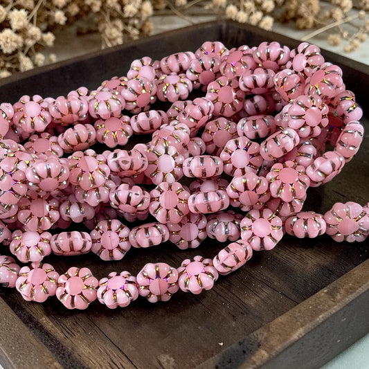 Czech Glass Beads - 9mm Cactus Flower, Mauve and Rose Pink with Sliperit Finish (N-0617) * 20 Beads