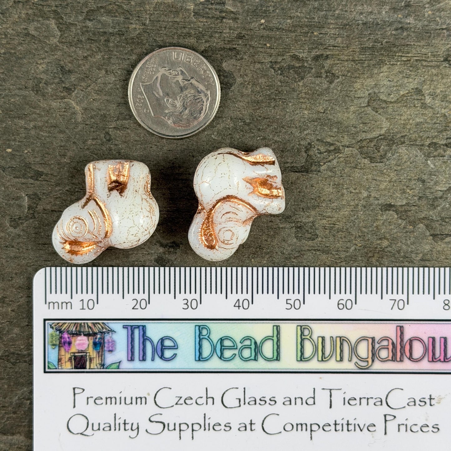 Czech Glass Beads - 20x23mm Elephant Bead, White with Copper Wash (PackN2) * 3 Beads