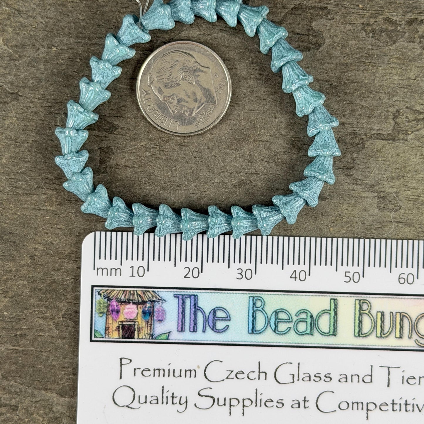 Czech Beads - 5x6mm Small Trumpet Flower, Opaque Cerulean Blue (FLO/N-0168B) * 30 Beads