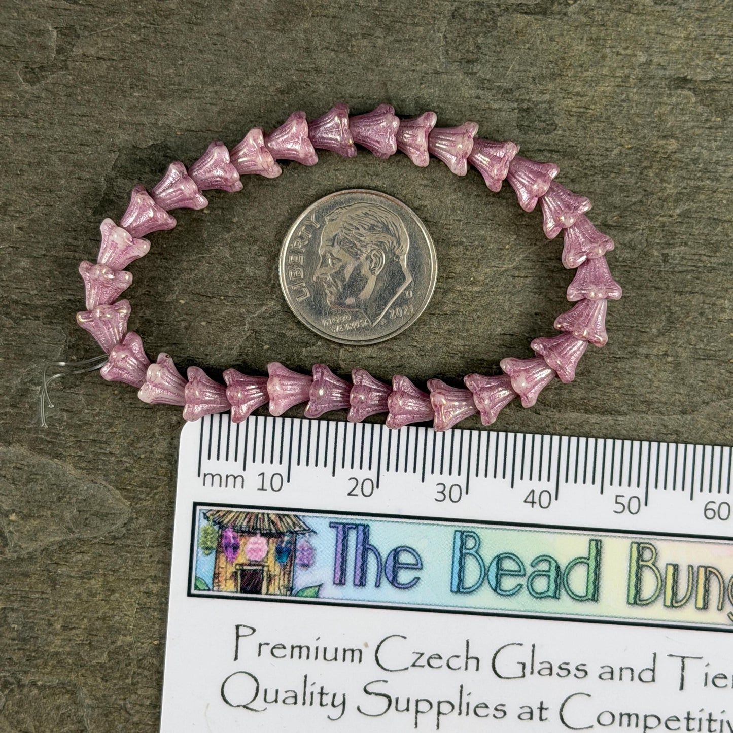 Czech Beads - 5x6mm Small Trumpet Flower, Thistle Purple (FLO/N-0044) * 30 Beads