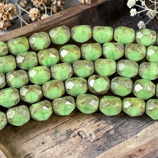 Czech Glass Beads - 8mm Faceted Round, Lime Green Picasso (TCFR-Lime) * 16 Beads