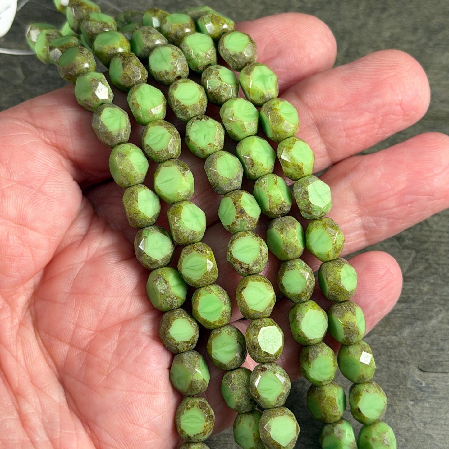 Czech Glass Beads - 8mm Faceted Round, Lime Green Picasso (TCFR-Lime) * 16 Beads