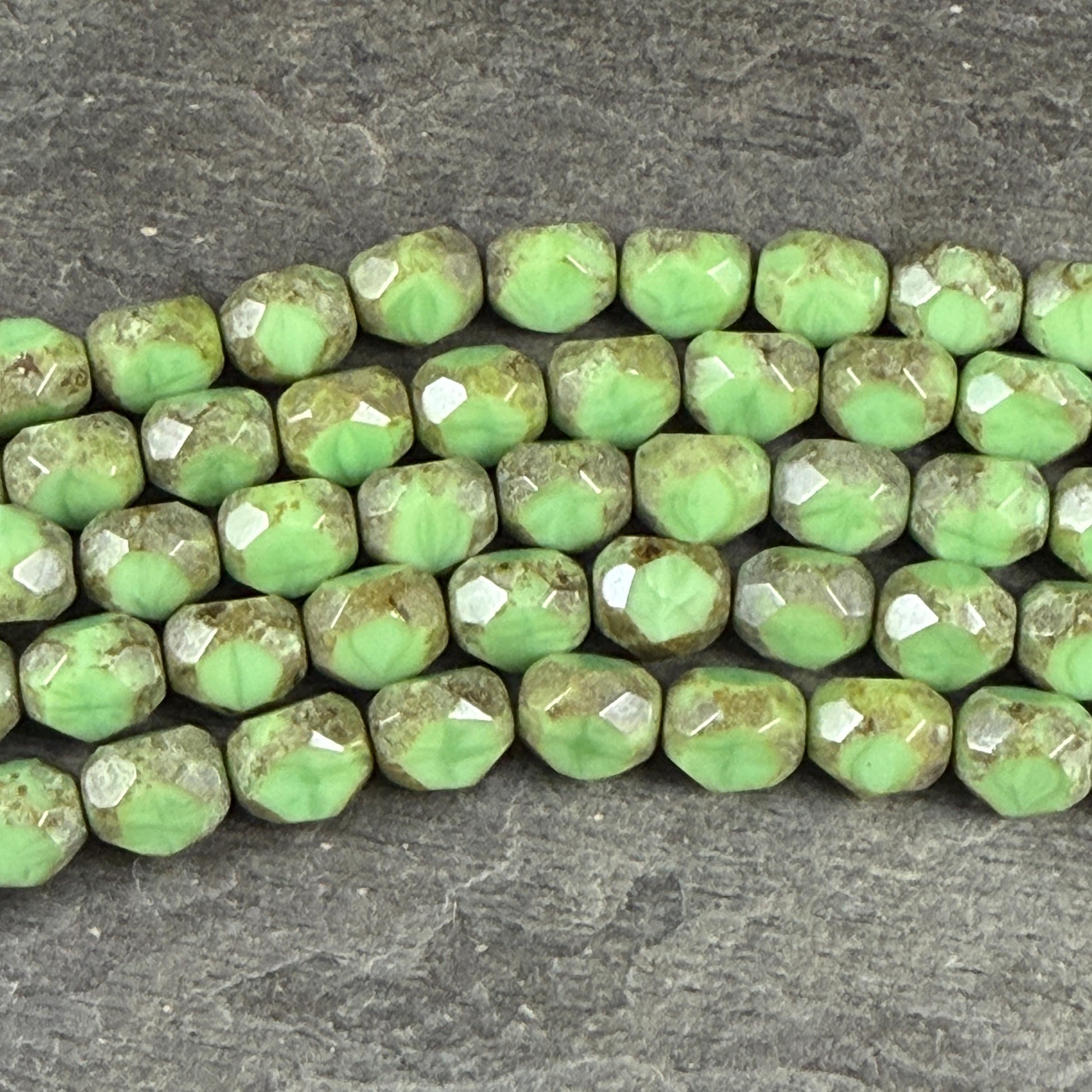 Czech Glass Beads - 8mm Faceted Round, Lime Green Picasso (TCFR-Lime) * 16 Beads
