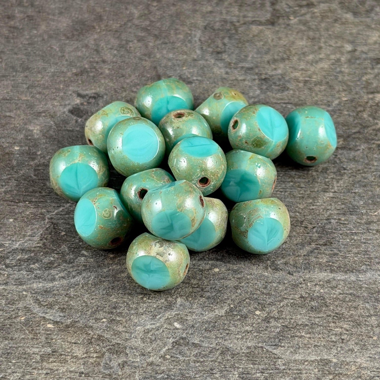 Czech Glass Beads - 8mm Tri-Cut Round, Turquoise Picasso (TCR-Turq) * 16 Beads