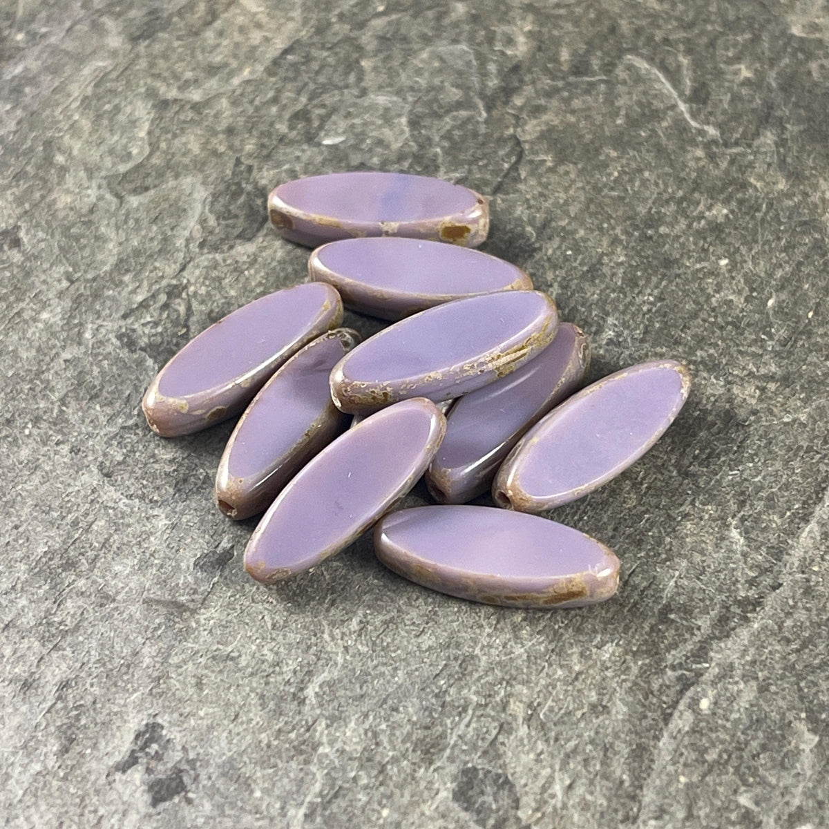 Czech Glass Beads - 16x6mm Table Cut Spindle, Lavender Picasso (Spndl-Lsm) * 8 Beads