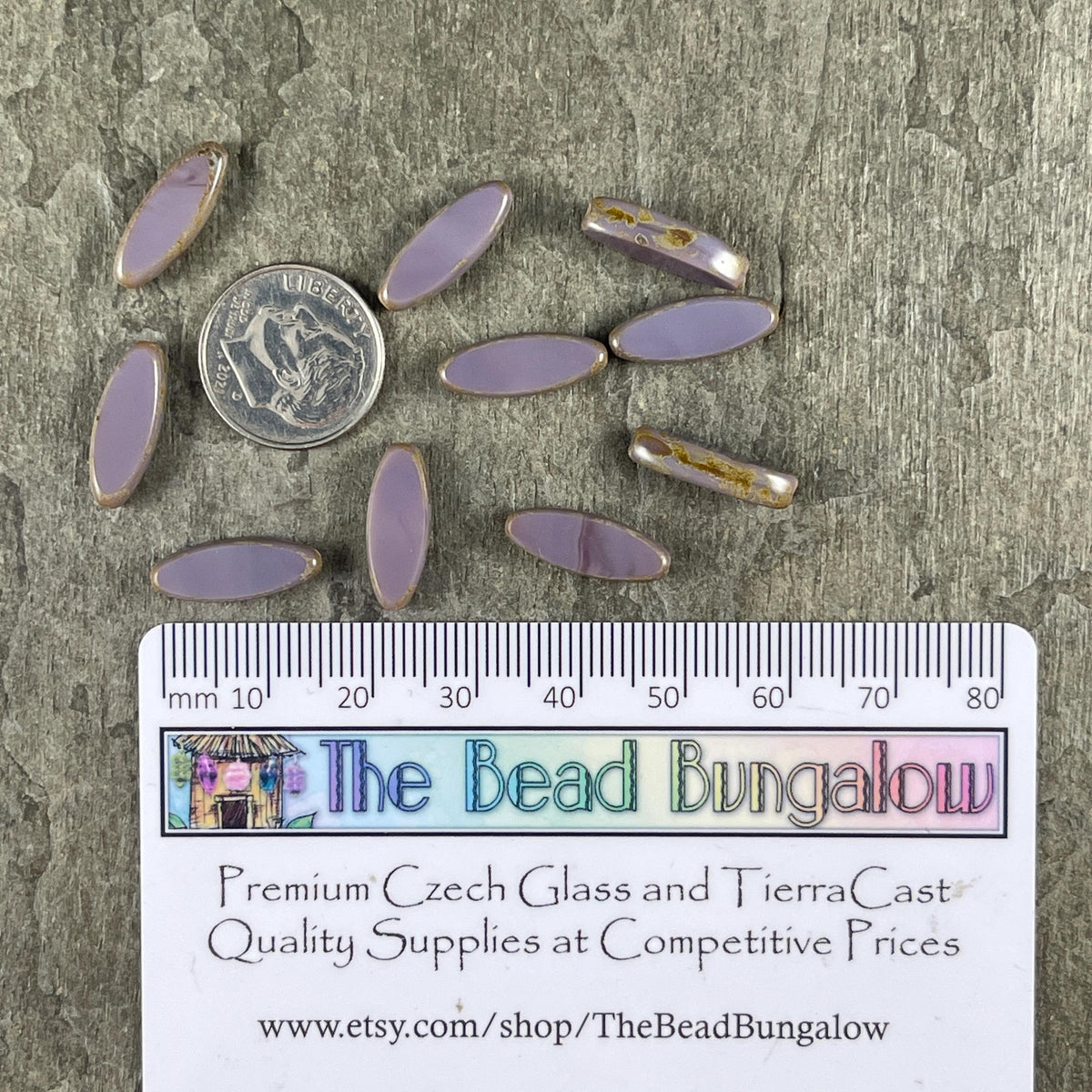 Czech Glass Beads - 16x6mm Table Cut Spindle, Lavender Picasso (Spndl-Lsm) * 8 Beads