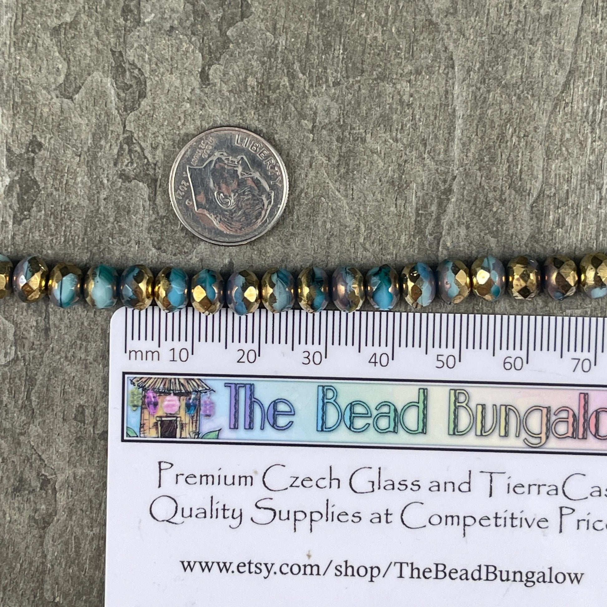 Czech Glass Beads - 7x5mm Faceted Rondelles, Blue with Metallic Gold Picasso (R7/OB-70) * Qty. 25