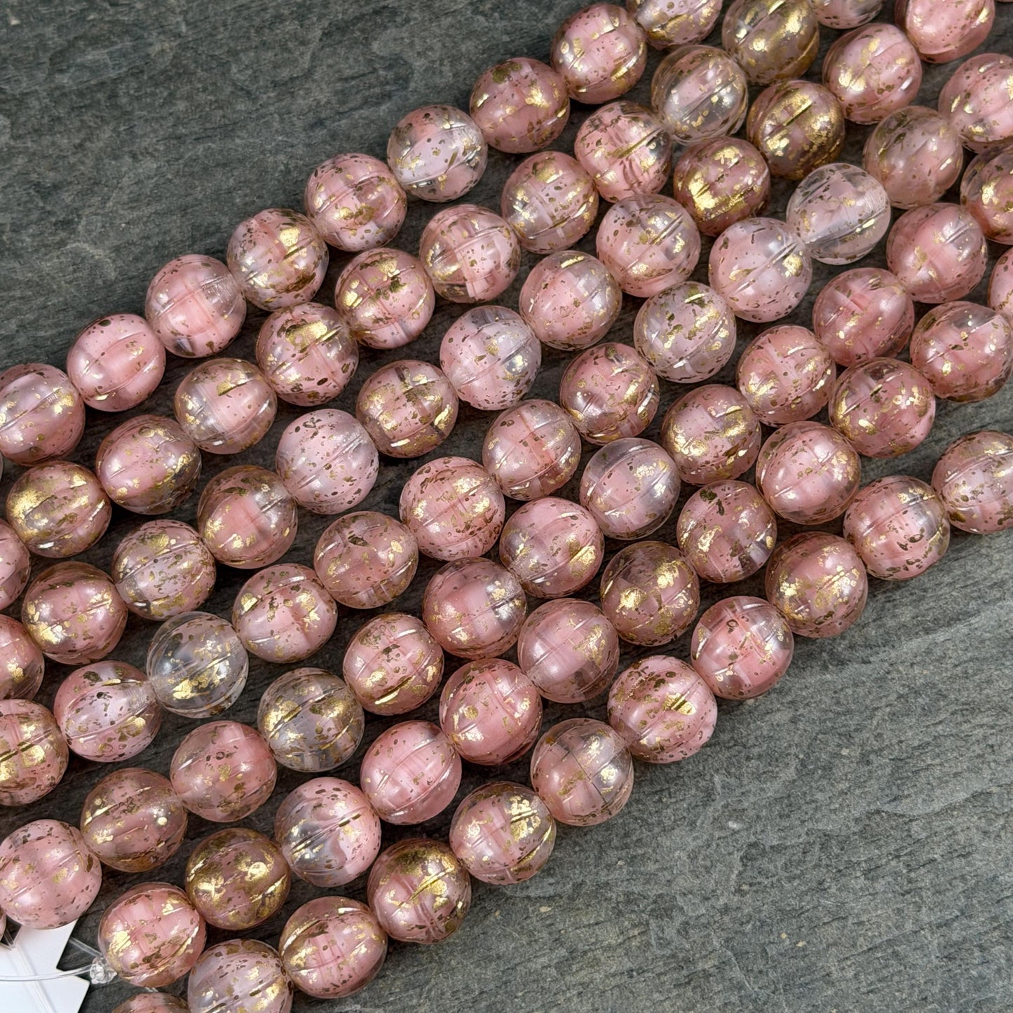 Czech Glass Beads - 8mm Round Melon, Pastel Pink and Crystal Clear with Gold Wash (ML8/44) * Qty. 16