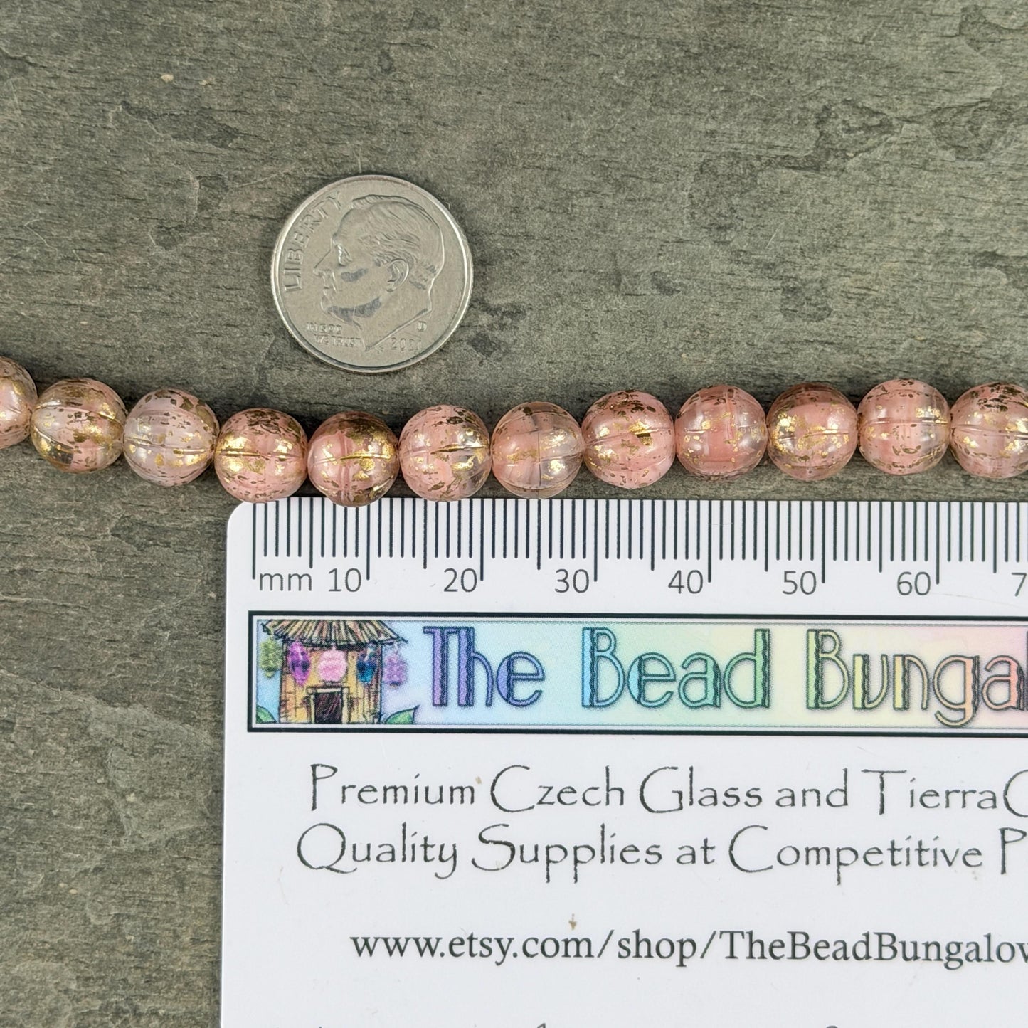 Czech Glass Beads - 8mm Round Melon, Pastel Pink and Crystal Clear with Gold Wash (ML8/44) * Qty. 16
