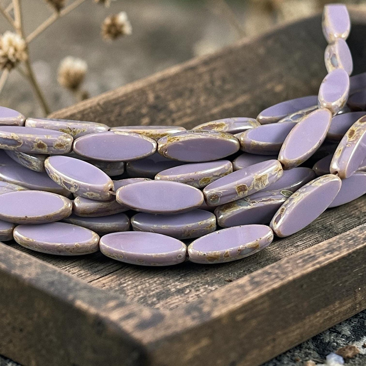 Czech Glass Beads - 16x6mm Table Cut Spindle, Lavender Picasso (Spndl-Lsm) * 8 Beads