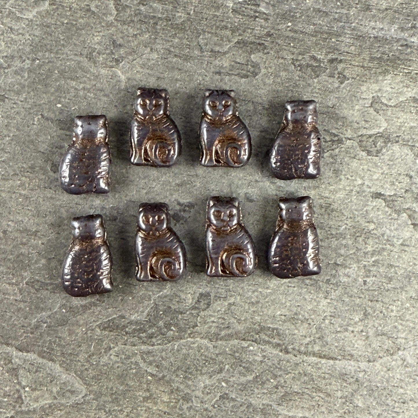 Czech Glass Beads - 17x12mm Cat, Brown and Gray with Bronze Wash (CAT-BGB1) * Qty. 6