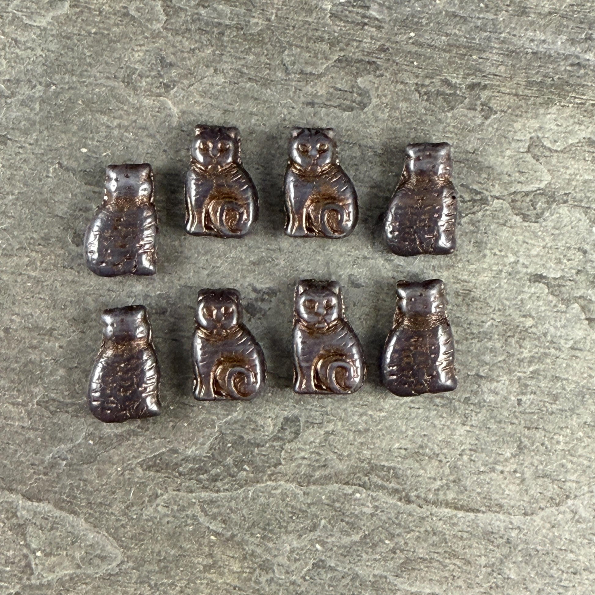 Czech Glass Beads - 17x12mm Cat, Brown and Gray with Bronze Wash (CAT-BGB1) * Qty. 6