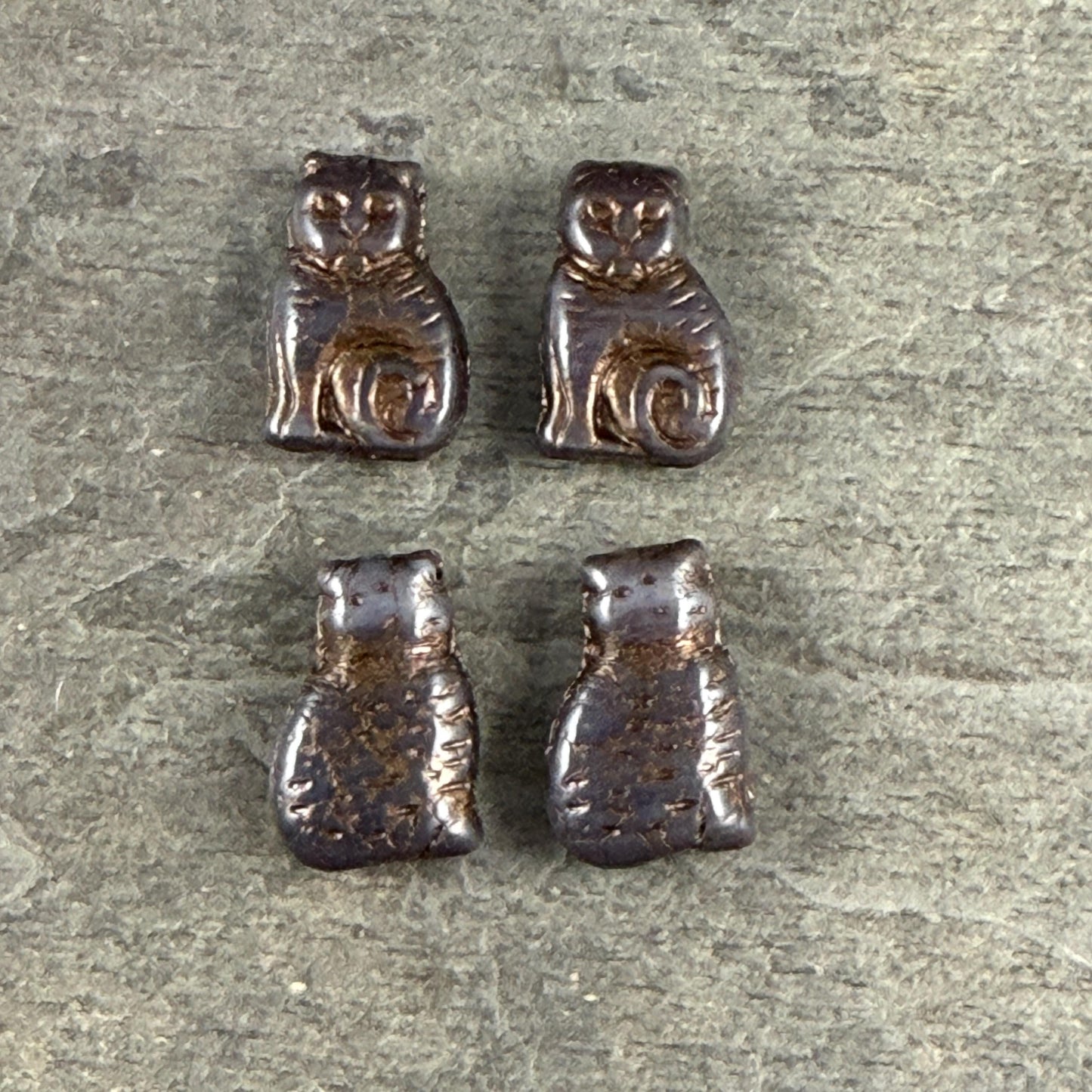 Czech Glass Beads - 17x12mm Cat, Brown and Gray with Bronze Wash (CAT-BGB1) * Qty. 6