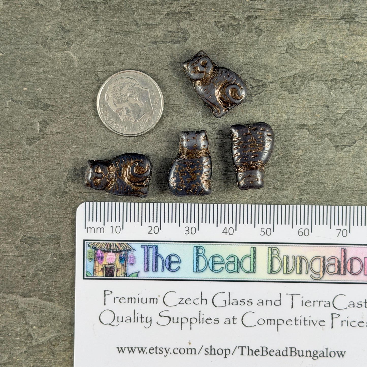 Czech Glass Beads - 17x12mm Cat, Brown and Gray with Bronze Wash (CAT-BGB1) * Qty. 6