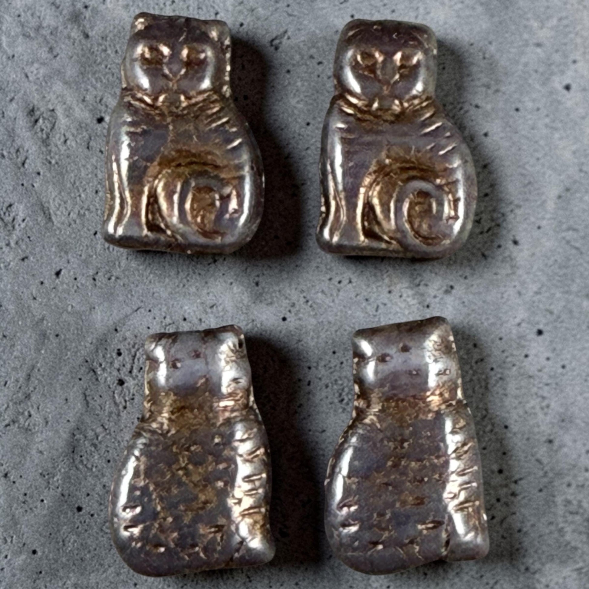 Czech Glass Beads - 17x12mm Cat, Brown and Gray with Bronze Wash (CAT-BGB1) * Qty. 6