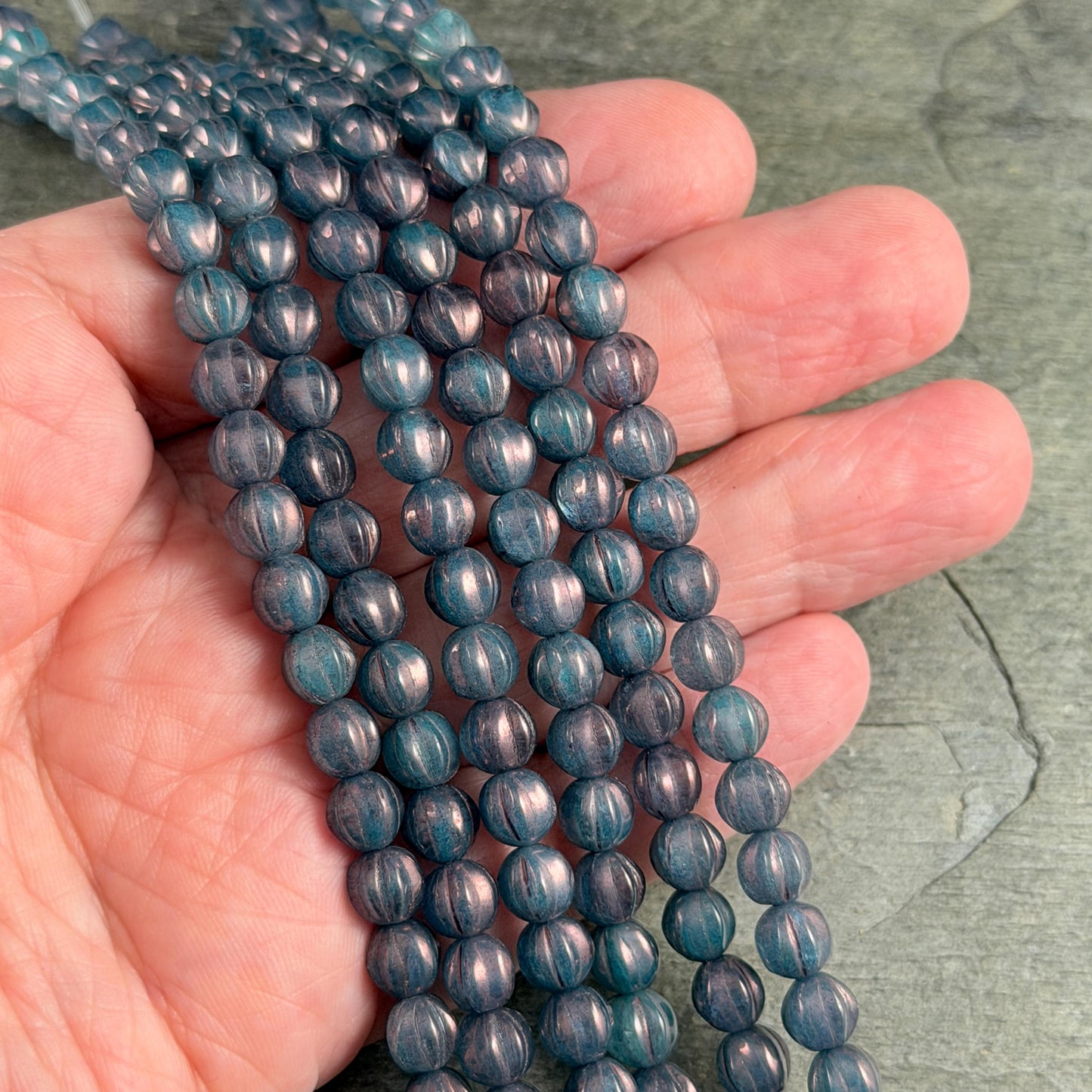 Czech Glass, 6mm Melon, Midnight Blue with Indigo Wash (ML6/87) * Qty. 25