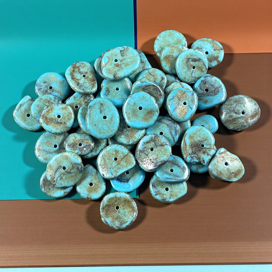 Magnesite Turquoise - Organic Discs 10-17mm diameter, Turquoise Blue (2408HL-43) * 60 Beads