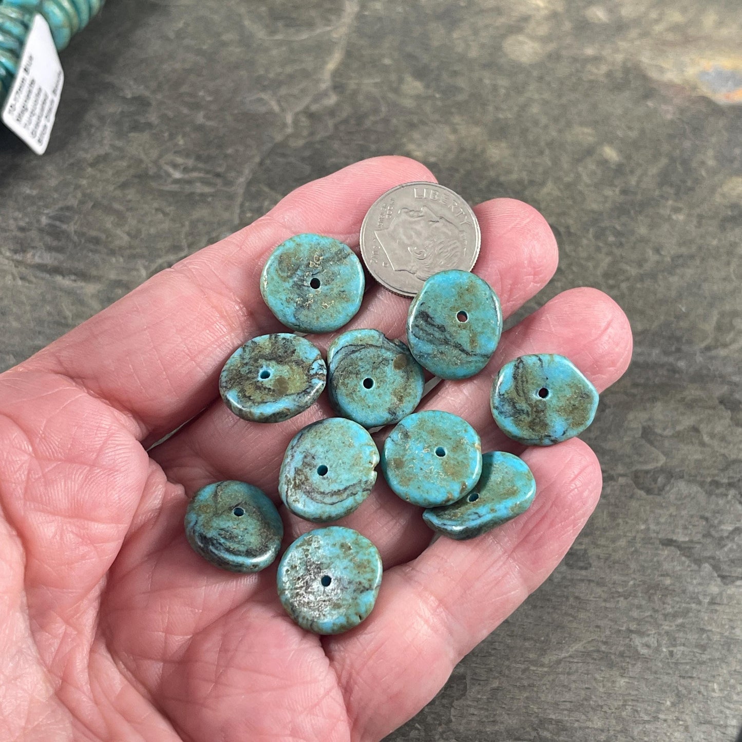 Magnesite Turquoise - Organic Discs 10-17mm diameter, Turquoise Blue (2408HL-43) * 60 Beads