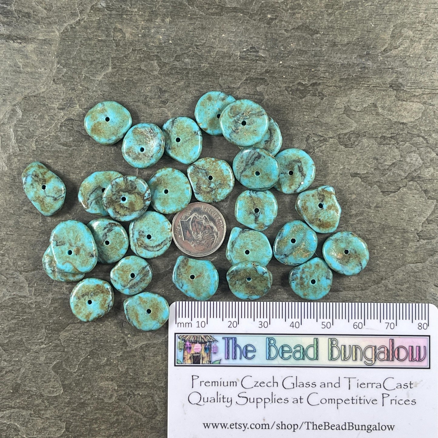 Magnesite Turquoise - Organic Discs 10-17mm diameter, Turquoise Blue (2408HL-43) * 60 Beads