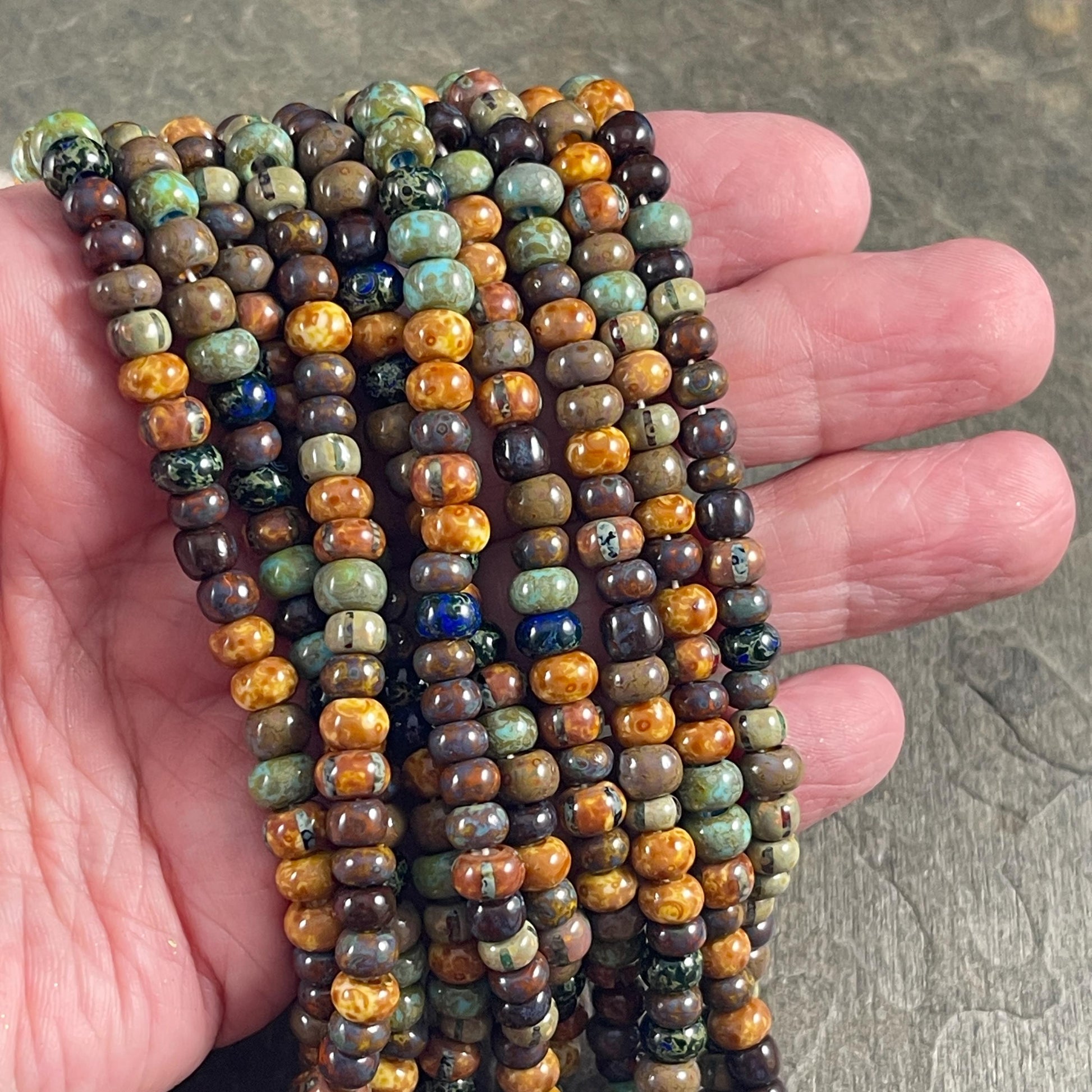 Aged Picasso Seed Beads - 2/0-3/0 Czech Glass, Rustic Earthtone Bead Mix (2/0-Caribbean) * 20" Strand