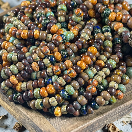 Aged Picasso Seed Beads - 2/0-3/0 Czech Glass, Rustic Earthtone Bead Mix (2/0-Caribbean) * 20" Strand