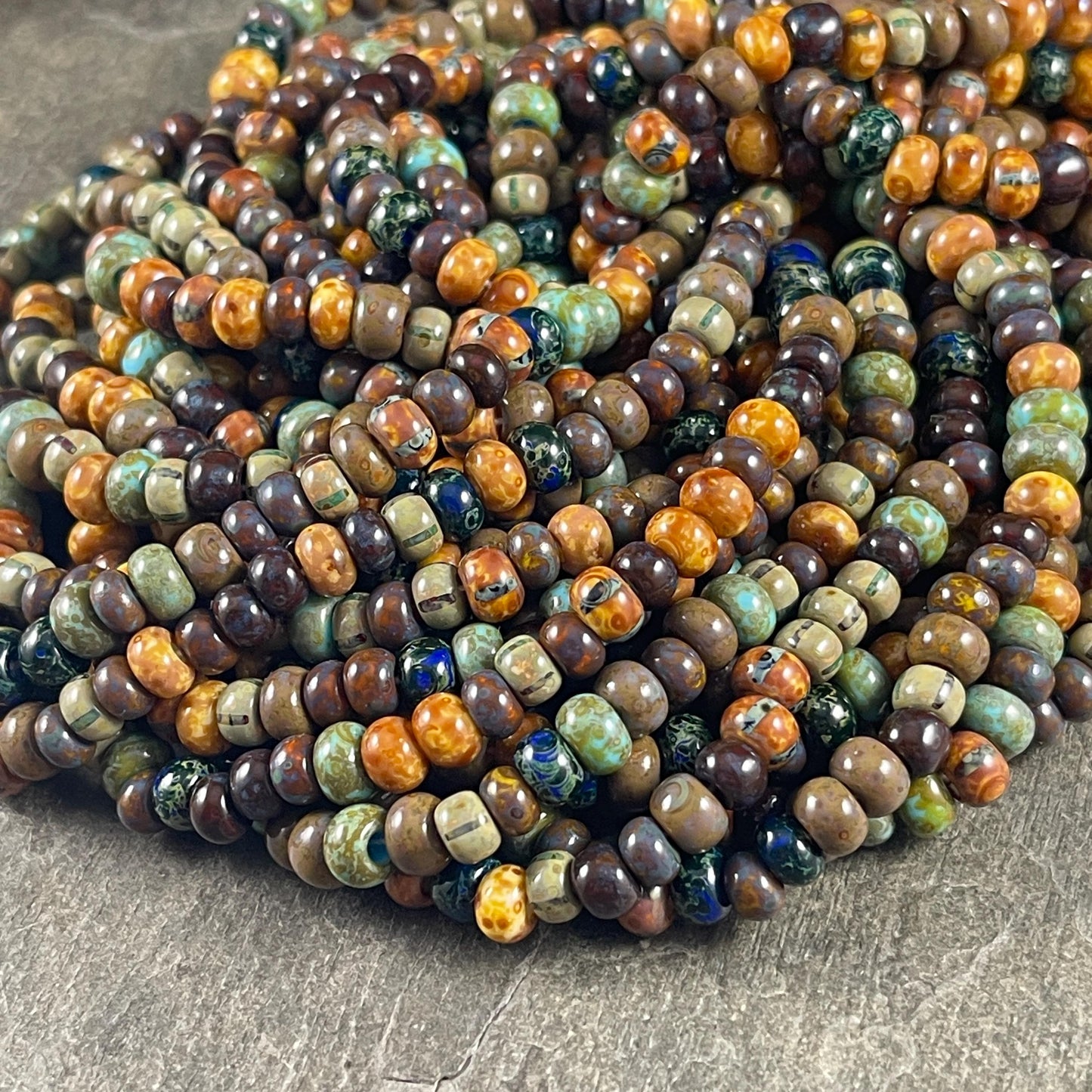Aged Picasso Seed Beads - 2/0-3/0 Czech Glass, Rustic Earthtone Bead Mix (2/0-Caribbean) * 20" Strand