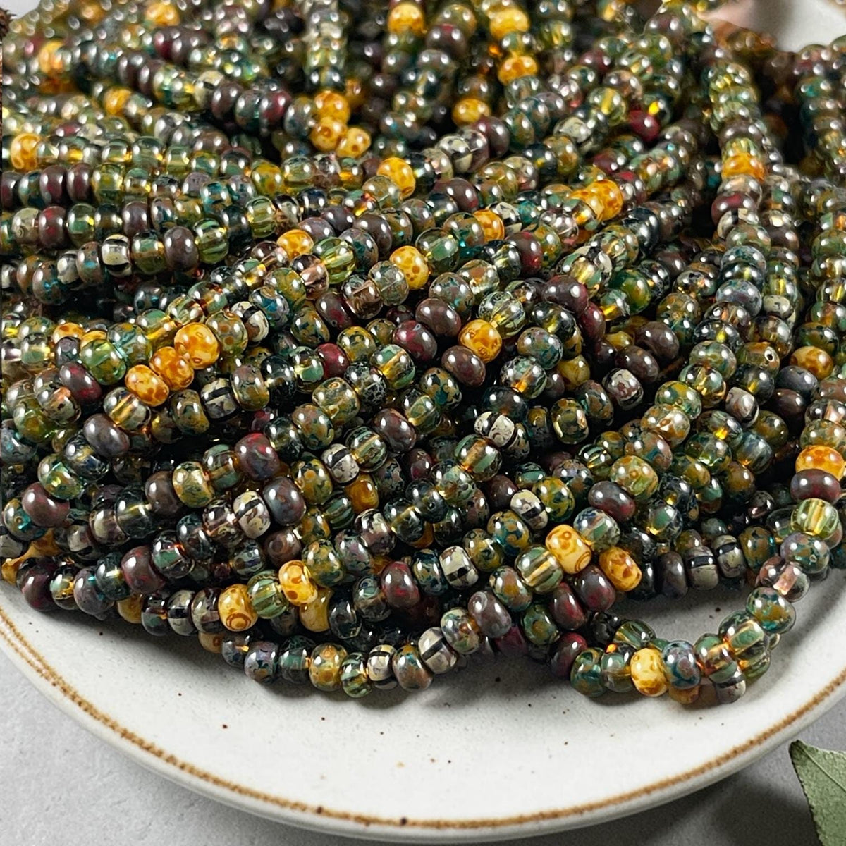 Aged Picasso Beads - 4mm Czech Glass Earth-tone Picasso Beads (6/0-BearStriped) * 20" strand