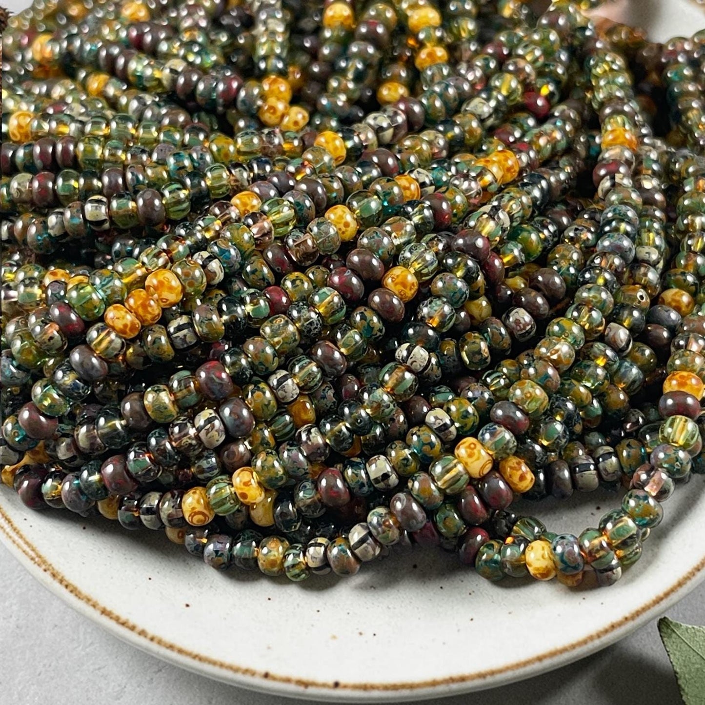 Aged Picasso Beads - 4mm Czech Glass Earth-tone Picasso Beads (6/0-BearStriped) * 20" strand