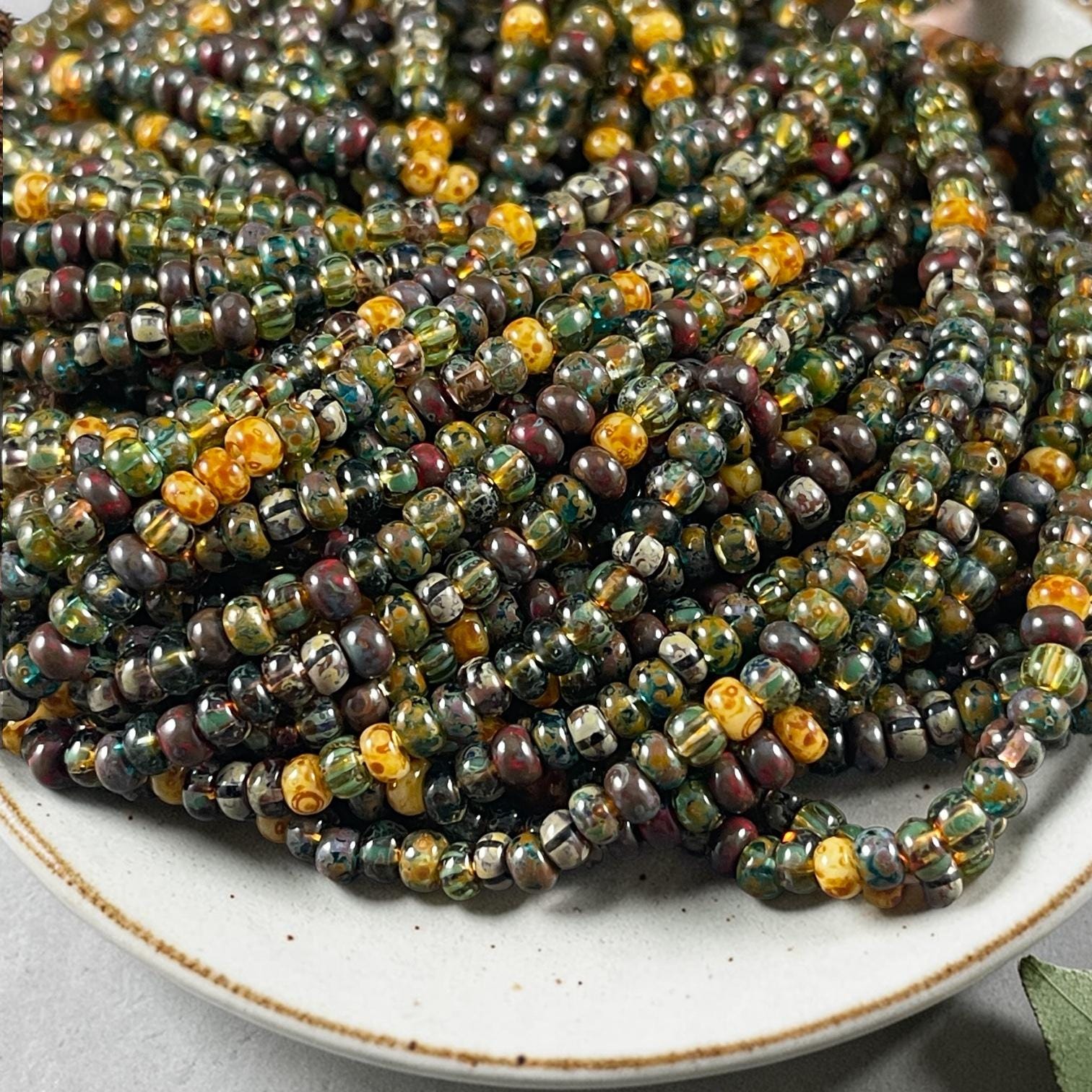 Aged Picasso Beads - 4mm Czech Glass Earth-tone Picasso Beads (6/0-BearStriped) * 20" strand