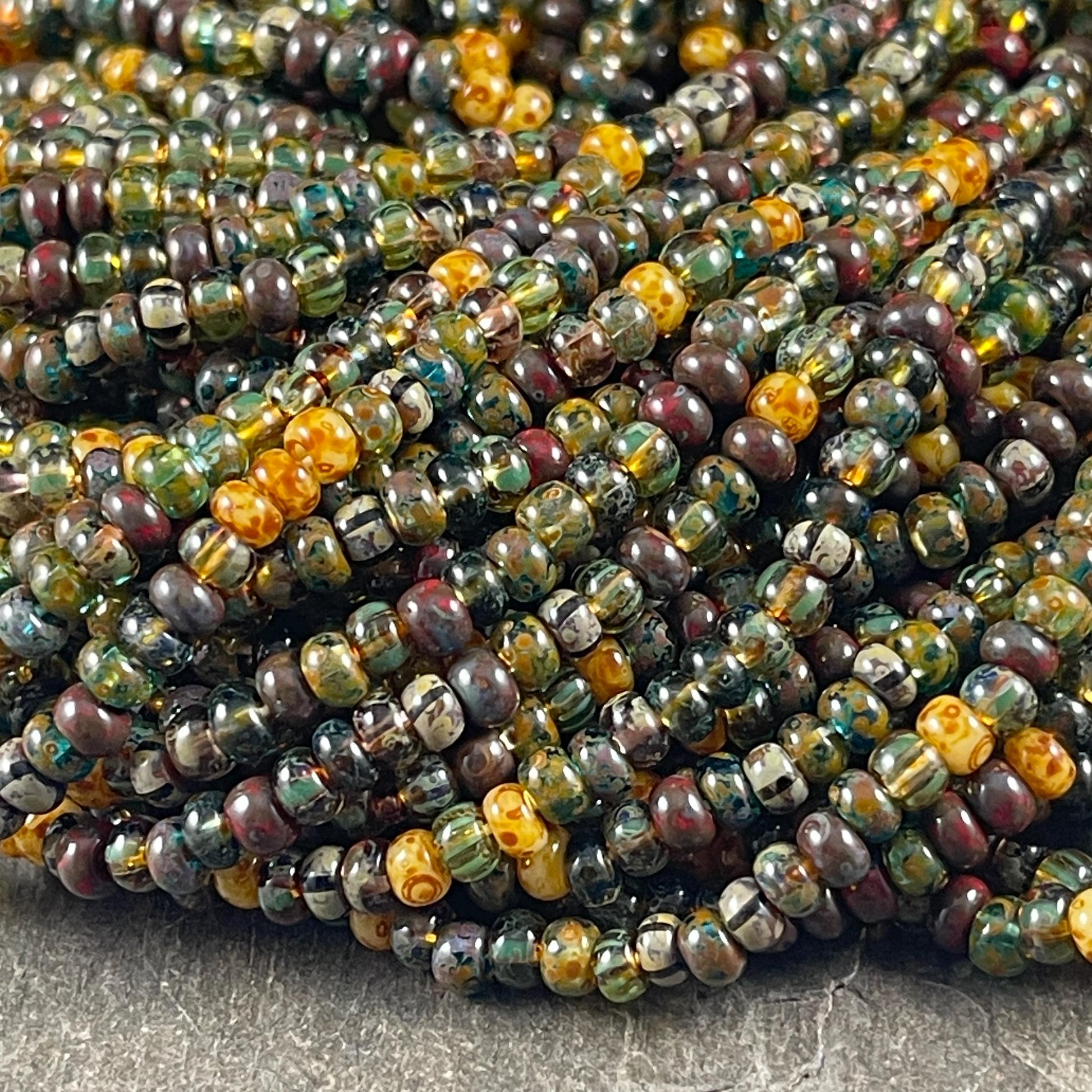 Aged Picasso Beads - 4mm Czech Glass Earth-tone Picasso Beads (6/0-BearStriped) * 20" strand