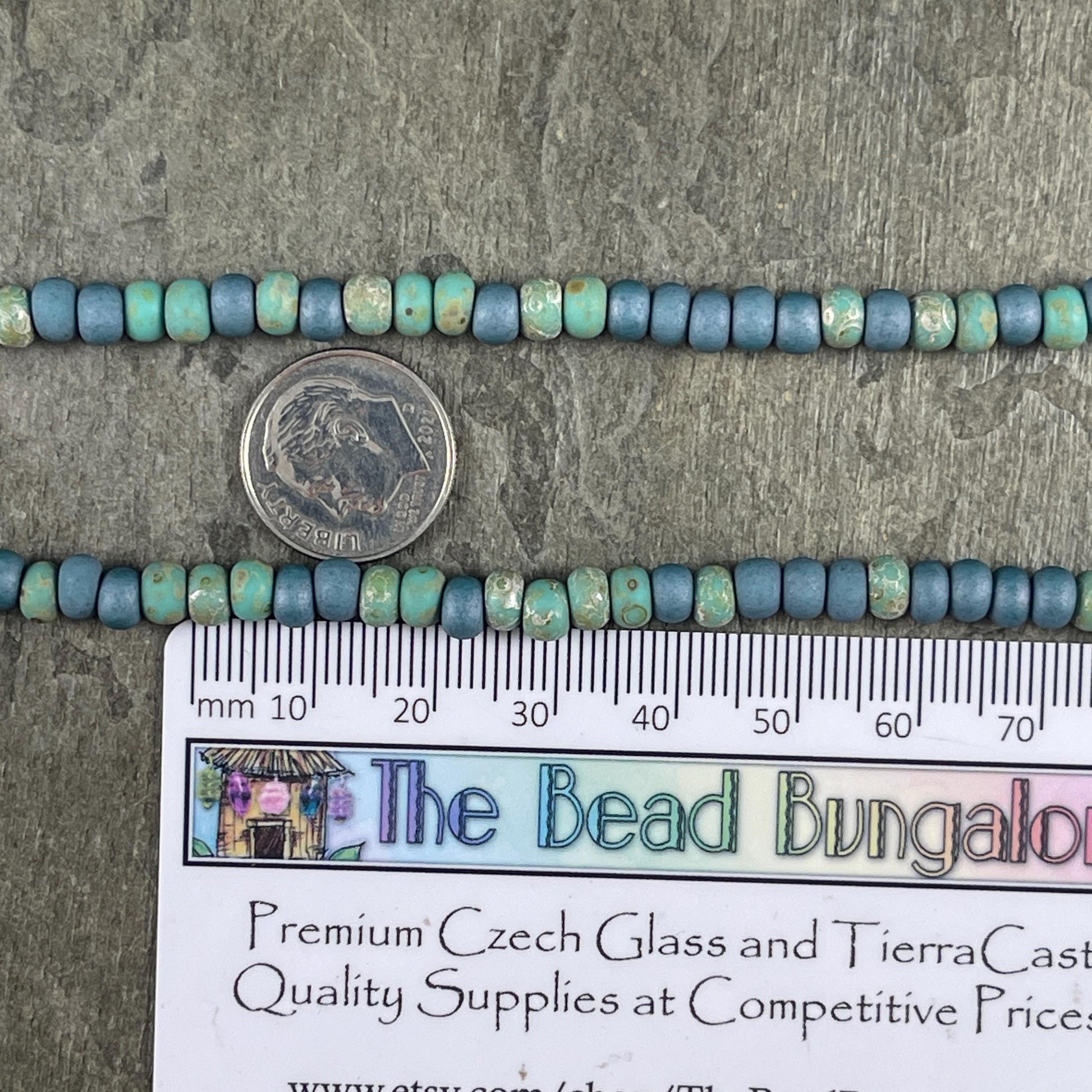 Aged Picasso Seed Beads - 4/0 Matte Denim and Turquoise Picasso Mix (4/0-BlueMatte) * 18" strand